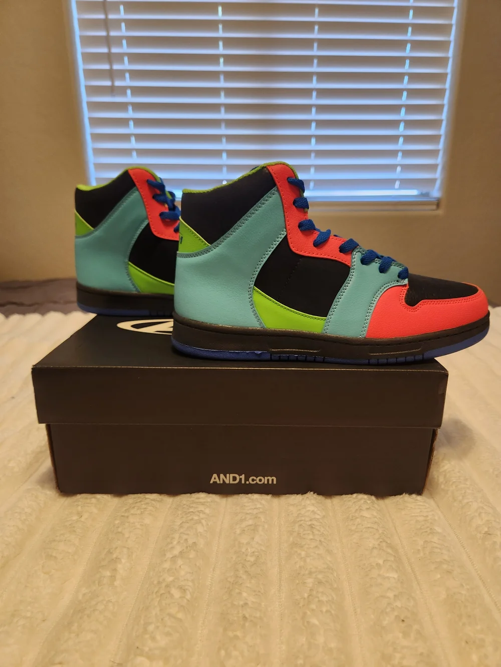 AND1 High-Top Sneakers in Teal, Coral & Lime